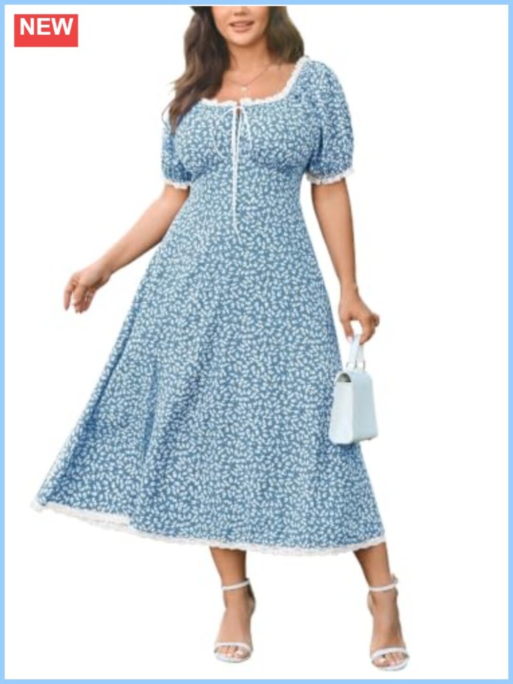 Plus Size Floral Maxi Dress Square Neck Short Sleeve Boho A-Line Split